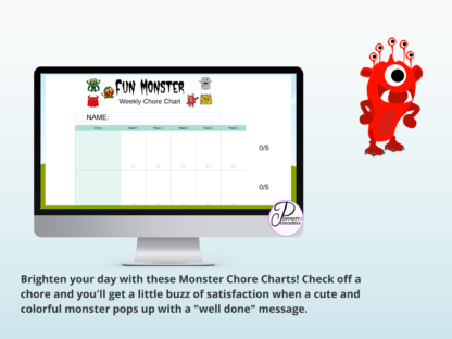 Fun Monster Chore Chart for kids Google Sheets Spreadsheet chore tracker - Image 2