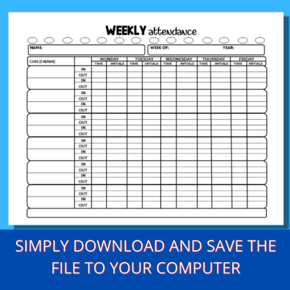 Weekly Attendance Sign-in Sign-out for 12 Students Printable Form - Image 4
