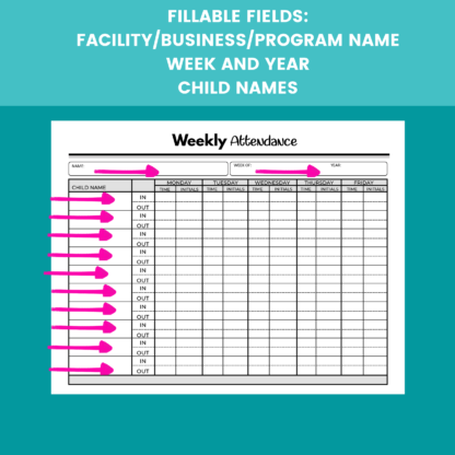 Weekly Attendance Form Sign-In Sign-Out Sheet Event Printable, Afterschool Activity, Instant Download, Digital File - Image 4