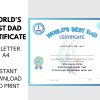 World's Best Dad Certificate Printable | Personalized Fathers Day Gift | Best Dad Award | Best Gift For Dad | Dad Birthday | Award for Daddy - Image 4