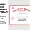 World’s Best Grandma Printable Certificate for Grandparents Day, Mother's Day Gift, award for Grandma for birthday - Image 2