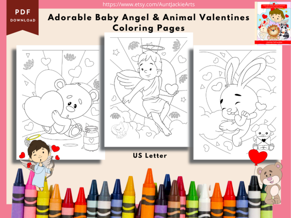PRINTABLE COLORING Pages | Adorable Baby Angel and Animal Valentines Coloring Pages, 34 Pages, US Letter Coloring Book, 34 Pages Letter - Image 3
