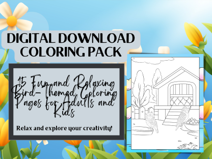 15 Fun and Relaxing Bird-Themed Coloring Pages for Adults and Kids, Printable Animal Coloring Page, Relaxing Printables