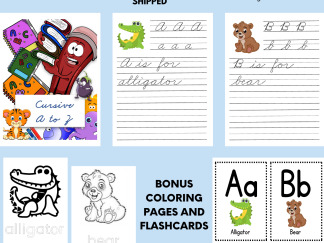 Cursive A to Z, ABC Tracing, A is for Alligator, Bonus Coloring Book & Flashcards, Printable PDFs, Digital Download