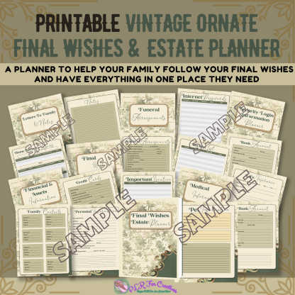 PRINTABLE Vintage Ornate Final Wishes Estate Planner