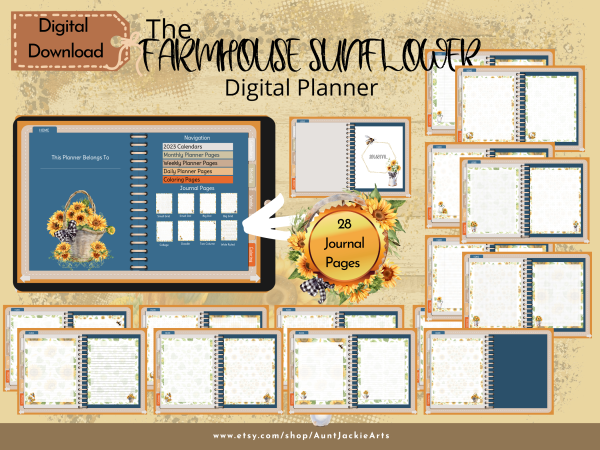 2023 Dated Undated Digital PLANNER, Farmhouse Sunflower Daily, Weekly, Monthly, Coloring, Digital Sticker, Sticker book, Journal Pages, Letter - Image 4