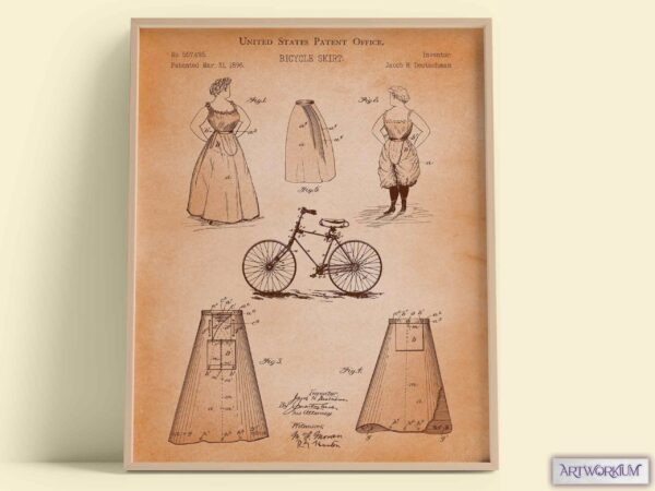 Bicycle Skirt 1896 Patent Print - Set of 6 Beautiful 1800s Vintage Wall Art. Gift For Her, Fashion, Clothing, Bicycle or History Lovers - Image 4