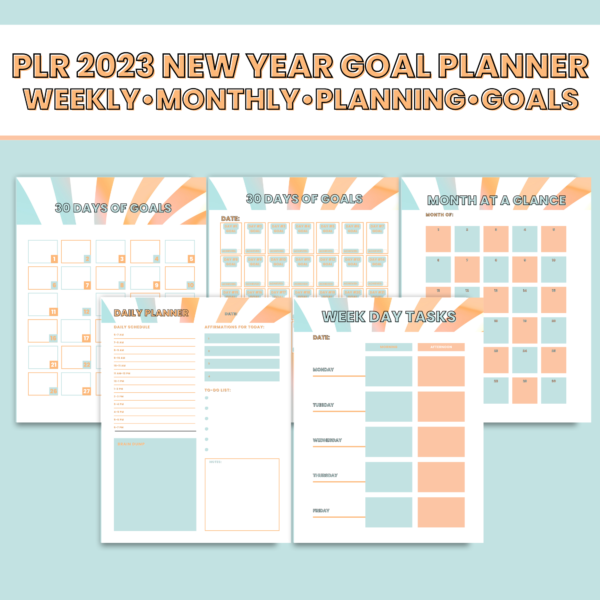 PLR 2023 New Year Goal Planner- weekly & monthly planning and goal setting pages