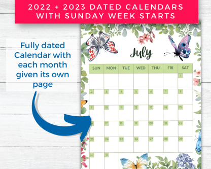 2022 - 2023 Calendar Printable Monthly Layouts with Butterflies - Image 4