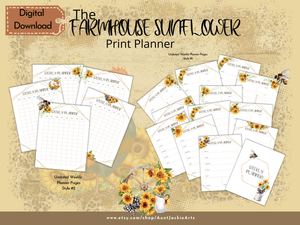 2023 Dated Undated Print PLANNER, Farmhouse Sunflower Daily, Weekly, Monthly, Coloring, Digital Sticker, Sticker book, Journal Pages, Letter - Image 4