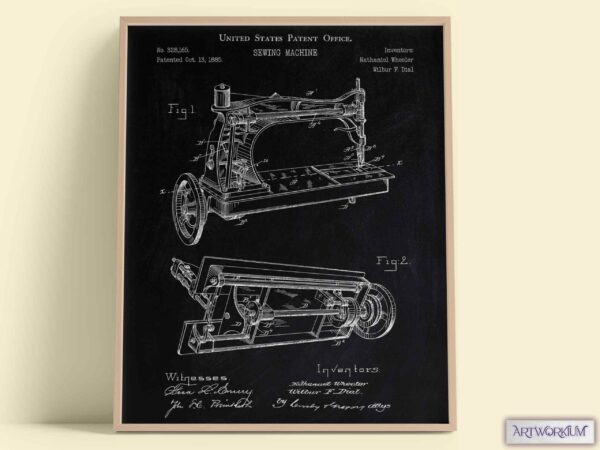 Set of 6 Fashion and Clothing Patent Prints. Black Chalkboard Background Version - Set of 6 Beautiful 1800s and 1900s Vintage Wall Art - Image 4