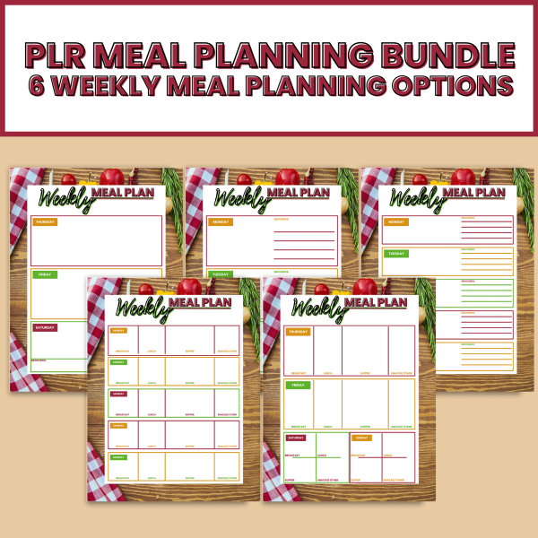 PLR Meal Planning Bundle- 6 weekly meal planning templates