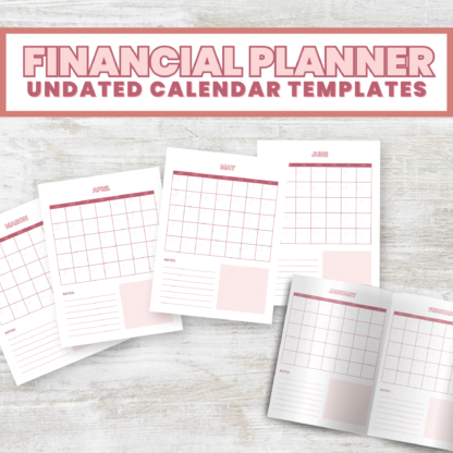 Chic Financial Planner with PLR License- undated monthly calendar templates