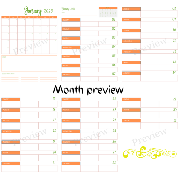 Autumnal Green & Orange Vertical Planner 2023 - Image 3