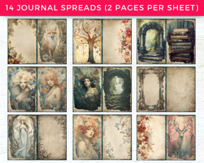 Whimsical Forest Junk Journal Printable Kit, Vintage Fairytale Shabby Chic Ephemera, Digital Scrapbooking Paper, Fantasy Grungy - Image 4
