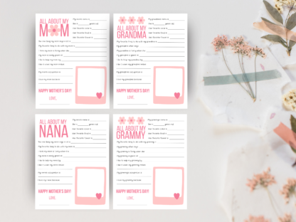 Mother's Day Questionnaire Bundle Pink, Mother's Day Printable Gift, All About Mom, Grandma, Nana, and Grammy - Image 4