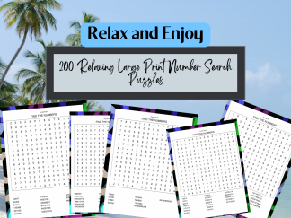 200 Relaxing Large Print Number Search Puzzles
