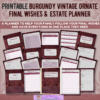 Printable Burgundy Vintage Ornate Final Wishes Estate Planner