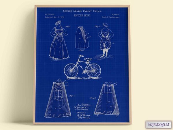 Bicycle Skirt 1896 Patent Print - Set of 6 Beautiful 1800s Vintage Wall Art. Gift For Her, Fashion, Clothing, Bicycle or History Lovers - Image 5