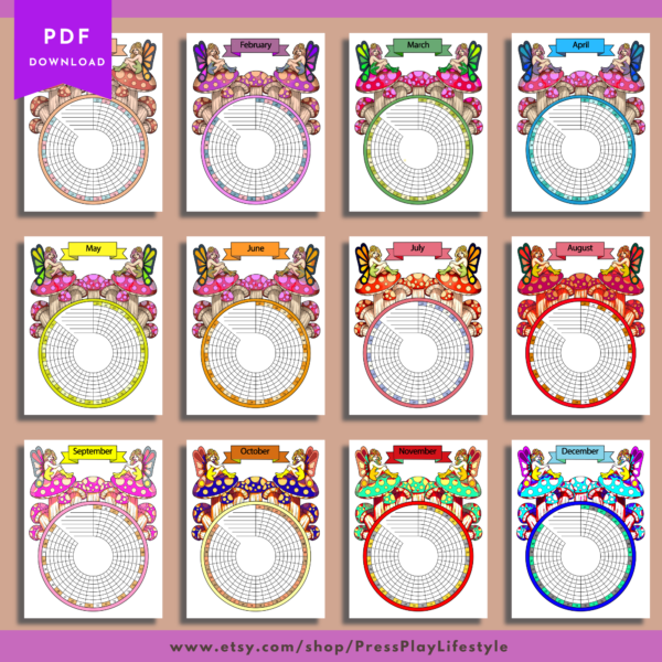 HABIT TRACKER Printable - 12 Monthly Trackers - Fairies - Color & Black and White - US Letter, A4, A5 - Download Only - 24 Pages - Circle - Image 4