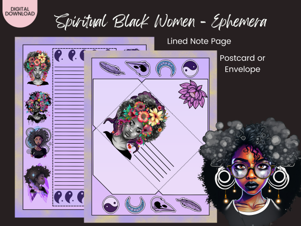 PRINTABLE EPHEMERA - Spiritual Black Women - Ephemera - Tags, Postcard, Envelope, Bookmarks, Lined, Notes, Tabs, Pockets US Letter Download - Image 5