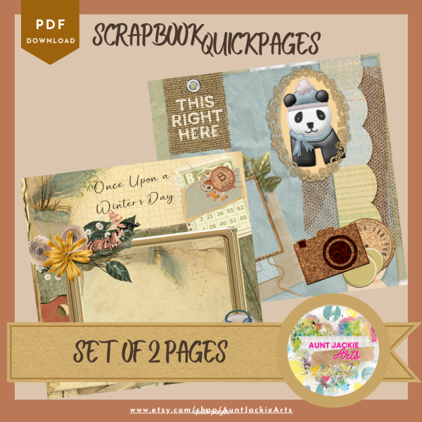 DIGITAL SCRAPBOOK Page - Winter Digital Scrapbook Layout - Pre-Made Shabby Vintage Quick Page Layouts, Pack 5 - 10 Styles - jpg png 12 x 12 - Image 5