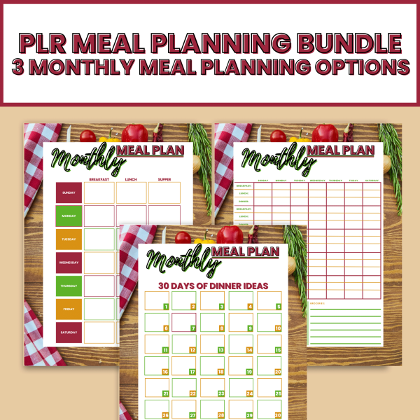 PLR Meal Planning Bundle- 3 monthly meal planning templates