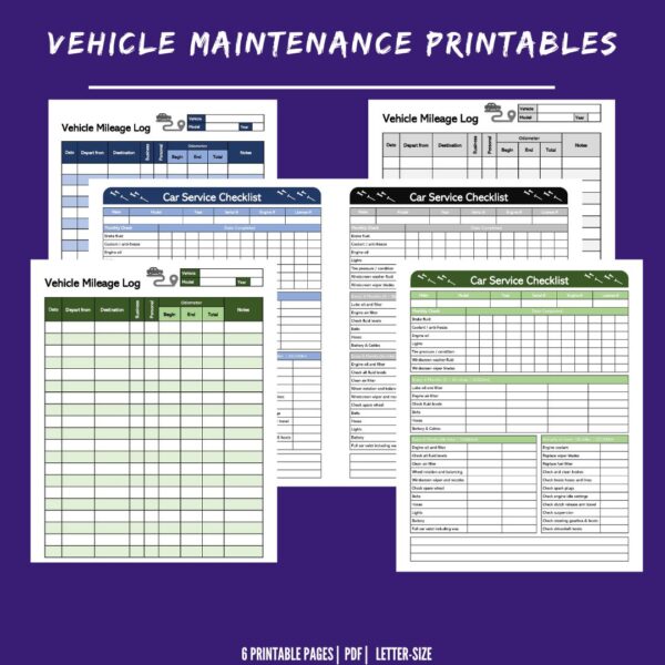 Vehicle Maintenance and Mileage Log Printables
