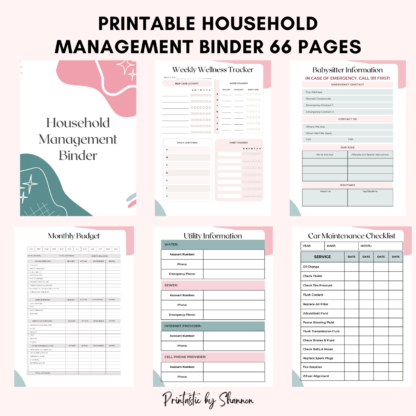 Printable Home Management Binder, Planner, In Case of Emergency, Budget, Cleaning & LOTS More! 66 pages!