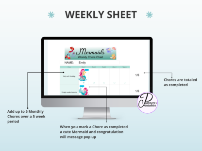 Cute Mermaid Chore Chart for kids Google Sheets Spreadsheet chore tracker - Image 4
