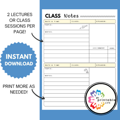 Class Notes Template, Printable Study Session, Subject Overview Pages - Image 5