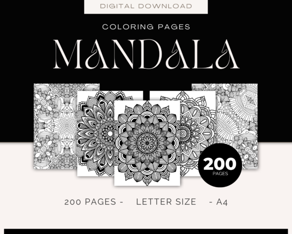 Mandala Mindfulness Adult Coloring Pages - MEGABUNDLE OF 200 PAGES (Great For Stress Relief And Anxiety) - Image 3