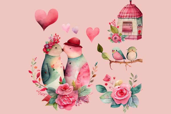 Valentine's Day Folk Watercolor Clipart - Image 5
