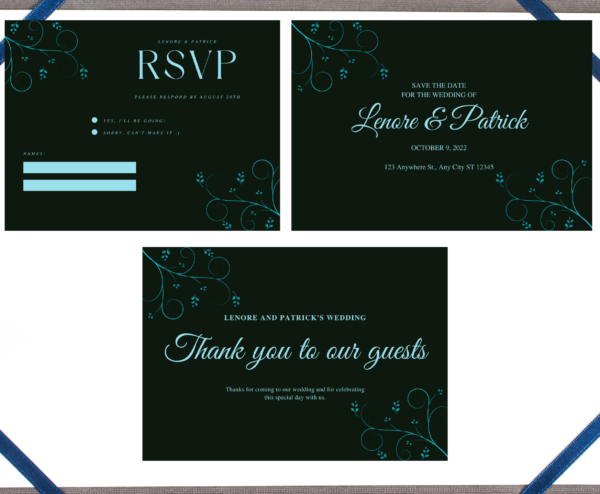 Blue and Black Wedding Invitation Bundle (Canva Editable / Printable) - Image 3