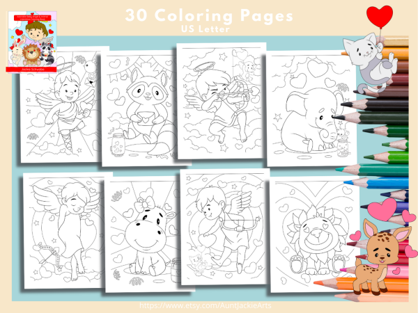 PRINTABLE COLORING Pages | Adorable Baby Angel and Animal Valentines Coloring Pages, 34 Pages, US Letter Coloring Book, 34 Pages Letter - Image 5