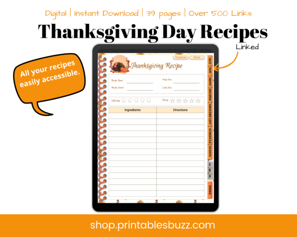Thanksgiving Schedule PDF - Recipe Card