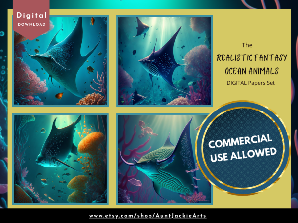 DIGITAL PAPER Bundle - Set 002 - Realistic Fantasy Ocean Animals - Papers Pack 12 - 12x12 - jpg png - 5000px Abstract - Image 5