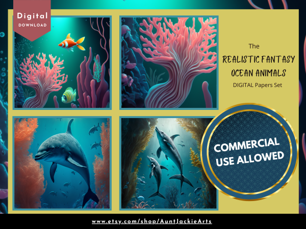 DIGITAL PAPER Bundle - Set 001 - Realistic Fantasy Ocean Animals - Papers Pack 12 - 12x12 - jpg png - 5000px Abstract - Image 5