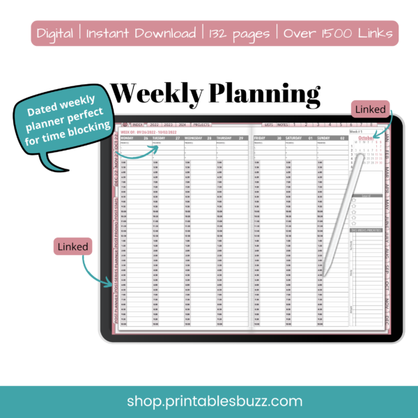 Weekly Time Blocking Digital Planner - Blogging Planner