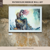 Digital WALL ART - Pretty Watercolor Mermaid on a Rock in the Ocean - pdf, jpg - 5 Aspect Ratios / Sizes - Bonuses - Image 5