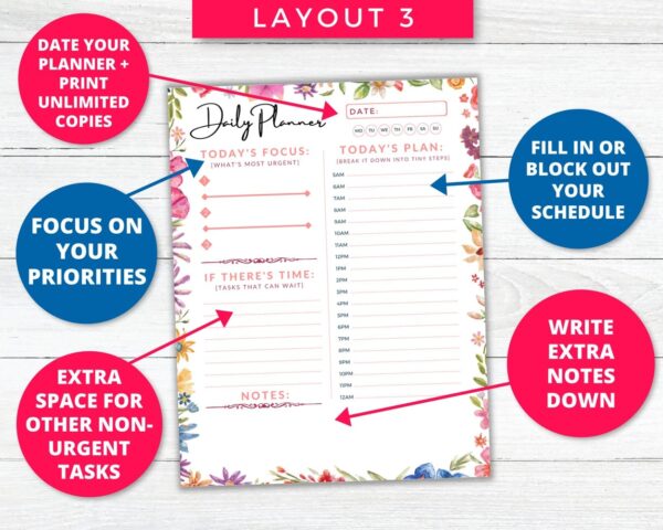 Floral Hourly + Daily Planner Printable For Productivity - Image 5