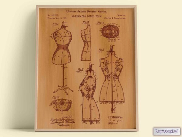 Adjustable Dress Form 1913 Patent Print - Set of 6 Beautiful 1900s Vintage Wall Art. Gift For Her, Fashion, Clothing, or History Lovers - Image 6
