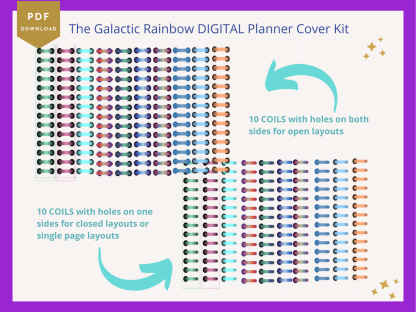 DIGITAL Planner COVER KIT Bundle | Galactic Rainbow Collection: 10 Designs - Covers, Papers, Coils, Buttons, Clasps, Mix & Match Commercial - Image 7