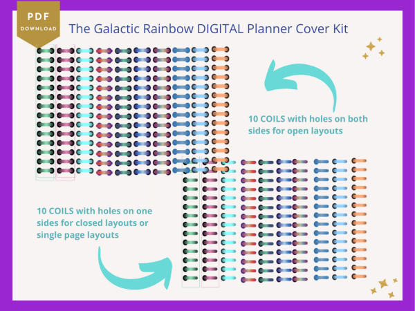 DIGITAL Planner COVER KIT Bundle | Galactic Rainbow Collection: 10 Designs - Covers, Papers, Coils, Buttons, Clasps, Mix & Match Commercial - Image 7