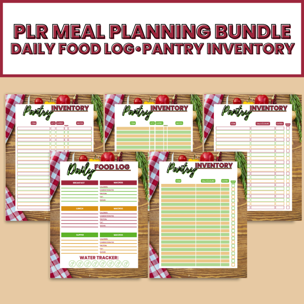 PLR Meal Planning Bundle- daily food log and pantry inventory