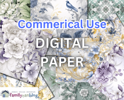 50+ Floral Digital Papers - Blue & Gold, Green, and Purple Floral Patterns