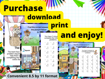 Math Solvers Single Digit Addition Practice or Review Digital Download Mini Pack, Home School Worksheets, 1st Grade Elementary Education - Image 6