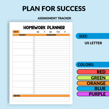 Homework Planner Printable, Printable Planner, Academic Planner - Image 3