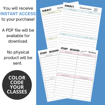 Class Notes Template, Printable Study Session, Subject Overview Pages - Image 6