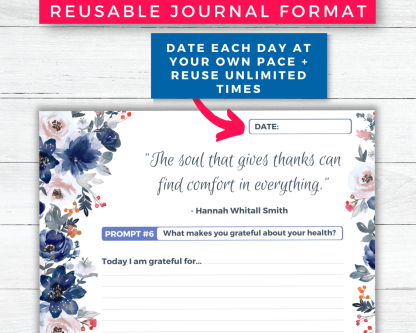 30 Day Gratitude Journal & Affirmations Printable (Floral Blue) - Image 6